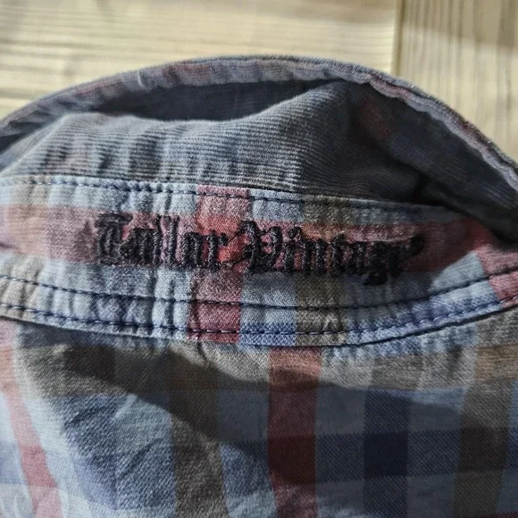 Tailor Vintage Shirt Mens Large Blue Red Plaid Long Sleeve Button‎ Down Pockets - Picture 6 of 7